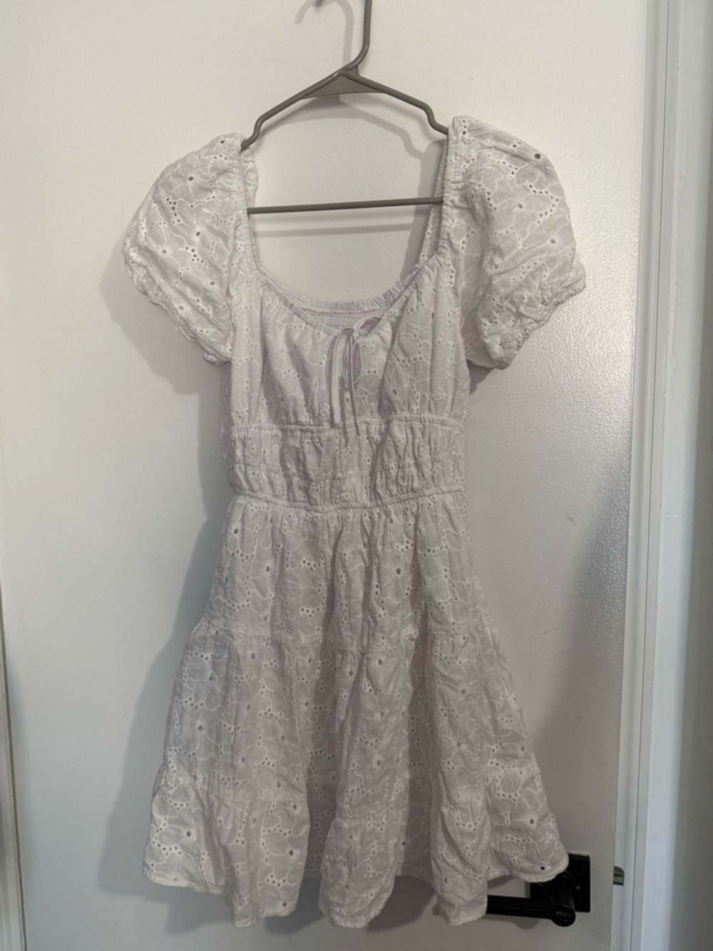 White Eyelet Puff-Sleeve Summer Dress